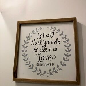 Inspirational wall art with blue floral trim